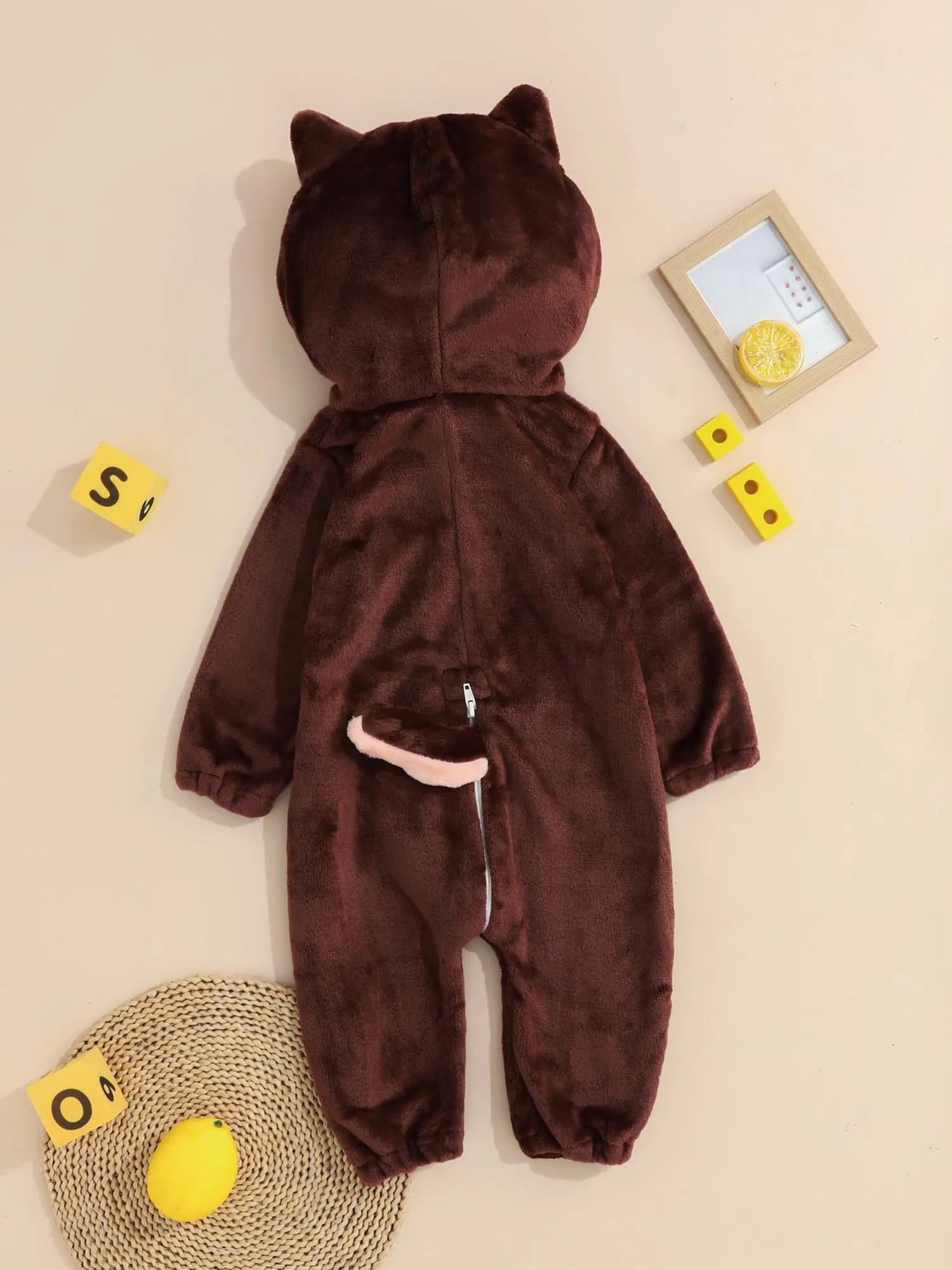 Toddler Boys Girls Animal Outfit Long Sleeve Zip-Up Cartoon Animal Hooded 3D Tail Jumpsuit for Home Theme Party Cosplay Costumes 5