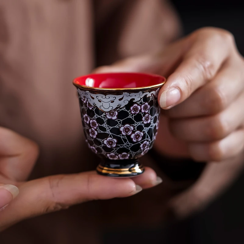 Black Glaze Teacup Silver Cracks Ceramic Tea Cup Chinese Kungfu Tea Set Small Drinking Cup Good Fortune Gift for Tea Lovers