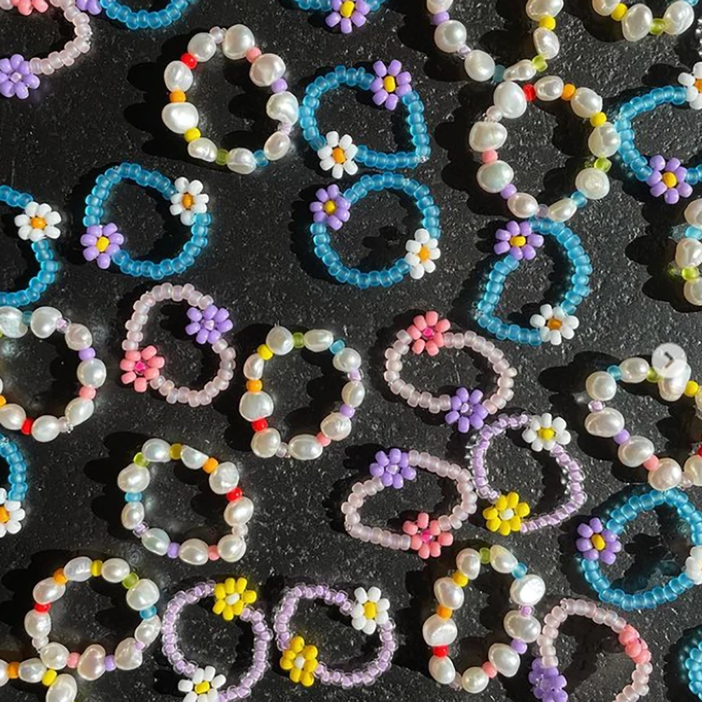 Cute Transparent Resin Acrylic Handmade Beaded Rhinestone Geometric Square Round Rings For Women Y2k Jewelry Party finger ring