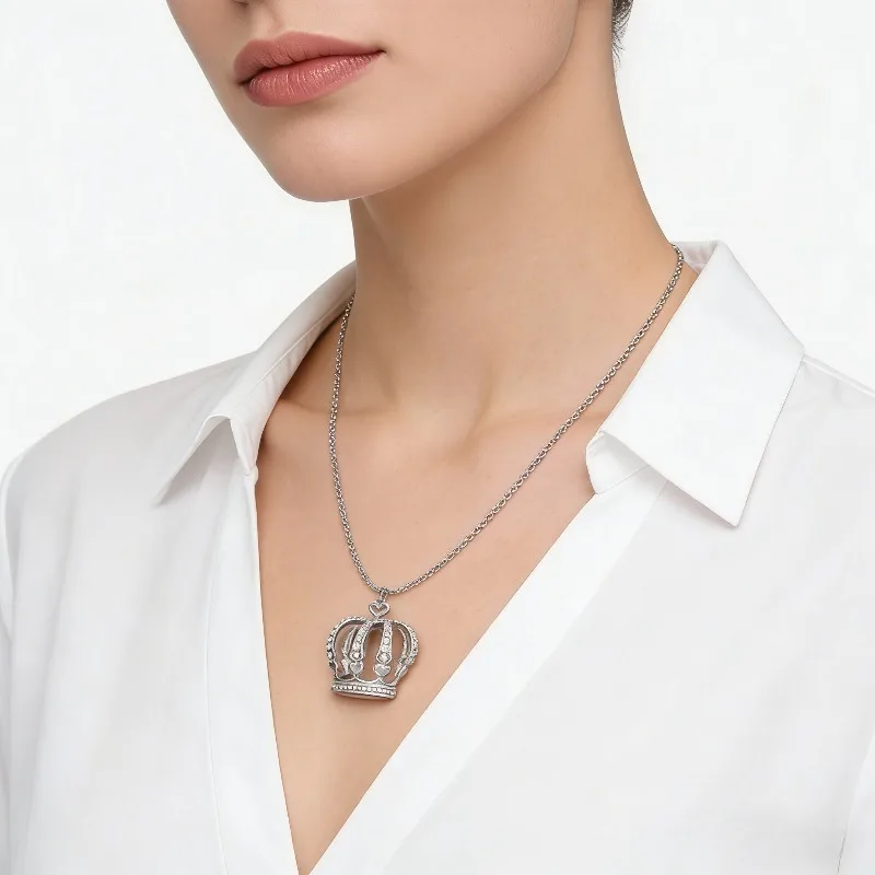 Elegant Crown Pendant Necklace Large Clavicle Chain Sweater Chain Fashion Jewelry Accessory Multiple Colors for Women Girls Gift