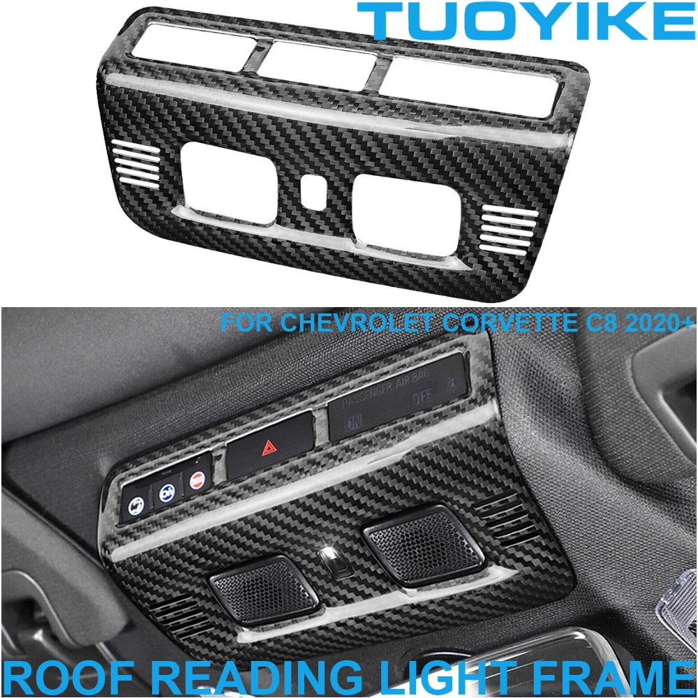 Car Styling Real Dry Carbon Fiber Roof Read Light Lamp Frame Cover Trim Decal Sticker Panel Per Chevrolet Corvette C8 2020 +
