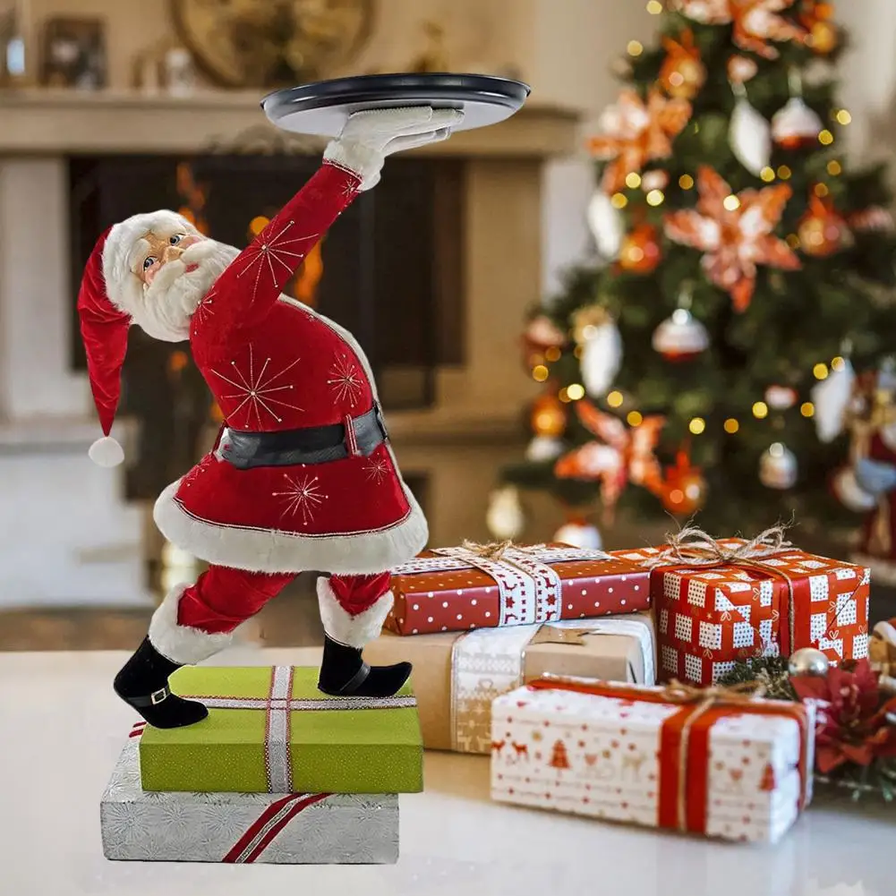 

Santa Claus Ornament Festive Christmas Santa Claus Tray Resin Decoration for Snacks Family Friends Shelf Display Ornament