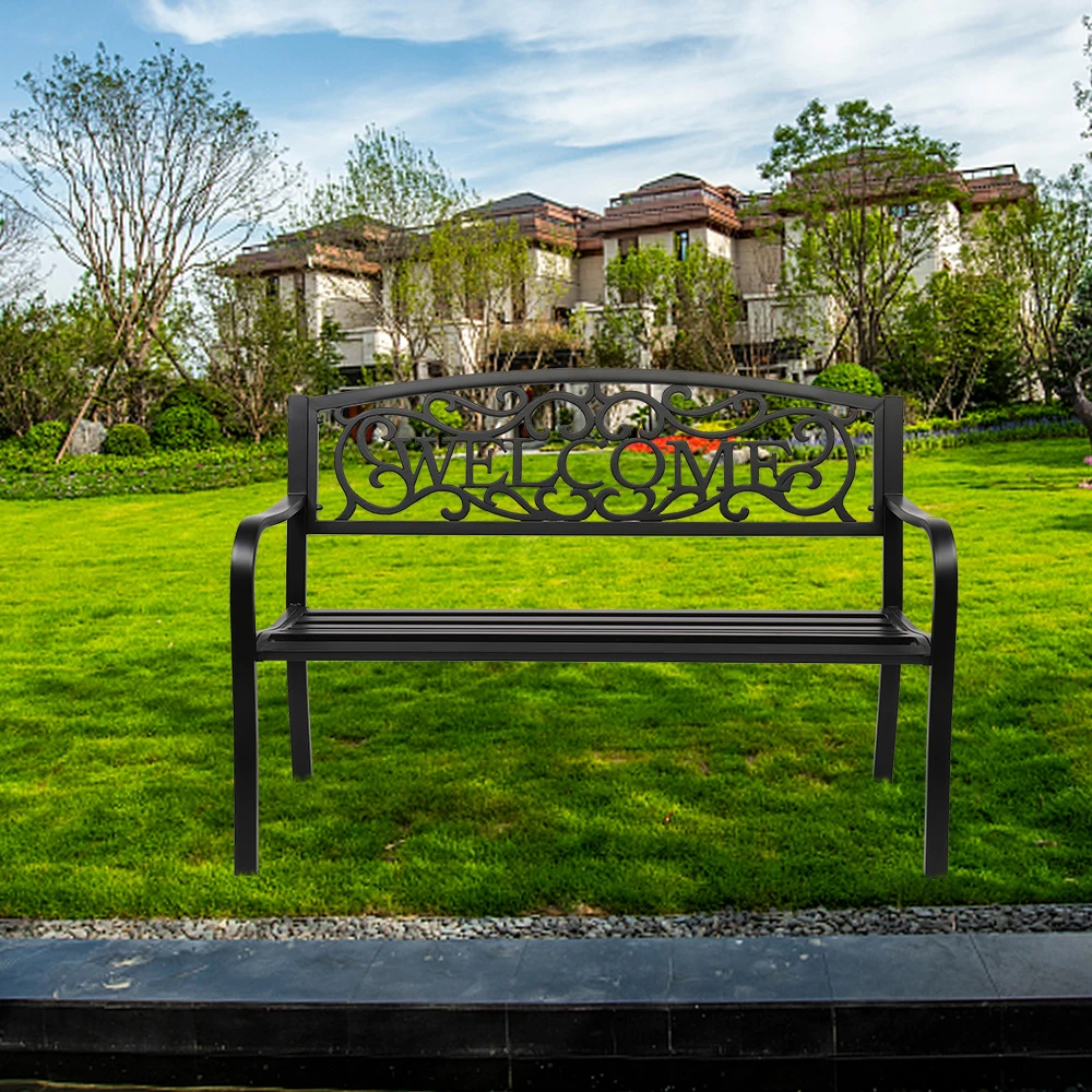 

50" Outdoor Welcome Backrest Cast Iron&PVC Bench