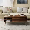 Wood Lift Top Coffee Table with Hidden Compartment, Storage Shelf and Metal Frame, Café Tables 1