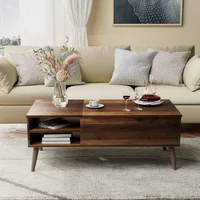 Wood Lift Top Coffee Table with Hidden Compartment, Storage Shelf and Metal Frame, Café Tables 1