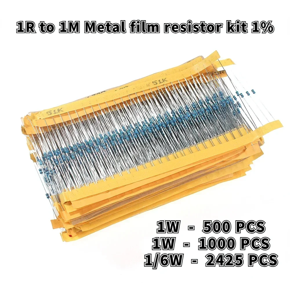 Комплект металлопленочных резисторов Precision 1% 1R-1M 1 Вт 1/6 Вт с 5 цветами для различных проектов DIY