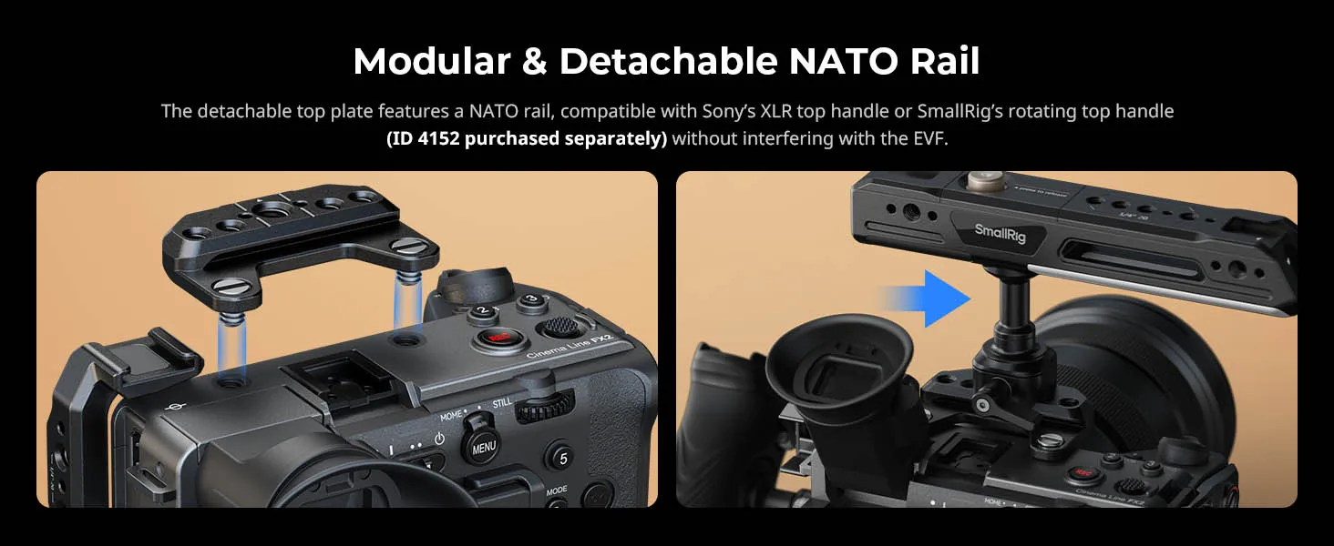FX2 Half Cage for Sony FX2 Top Plate "HawkLock" NATO rail Arca-Swiss Quick Relea