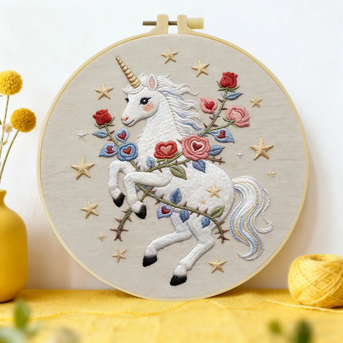 1 Stück 20X20CM/15X15CM 7,87/6,3 Zoll Weißes Pferd Stickerei Starter-Kit DIY-Kit DIY-Stickerei-Set Handarbeiten Heimdekoration
