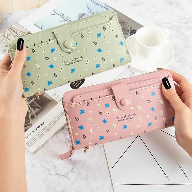 

Women's Long Wallet Floral Printed PU Leather Card Holder Fashion High Capacity Tri-fold Coin Purse Card Cash Storage Pouch