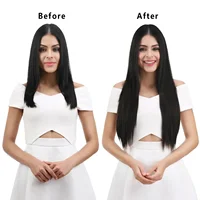 Extensions de cheveux noirs 24 "/60 cm 6 pièces/ensemble femmes longue ligne droite synthétique pleine tête pince 16 Clips Ombre résistant à la chaleur fibre cheveux 4