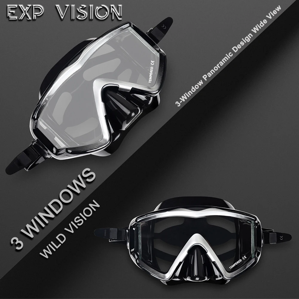 Diving Mask Adult Scuba Diving Mask Pano 3 Panoramic Tempered Glass Snorkeling Dive Mask Premium Swim Goggles with Nose Cover Snorkeling