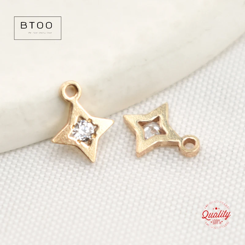 14K Gold Filled Single Hole Star With Zircon Charm Connector Pendant For Necklace DIY Jewelry Tarnish Resistant Jewelry Findings