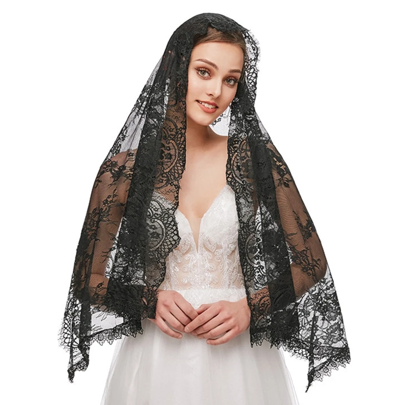 Lace Mantilla Catholic Veil Floral Pattern Soft Comfortable Head Coverings for Women Latin Mass Veils bridal veil catholic church veil