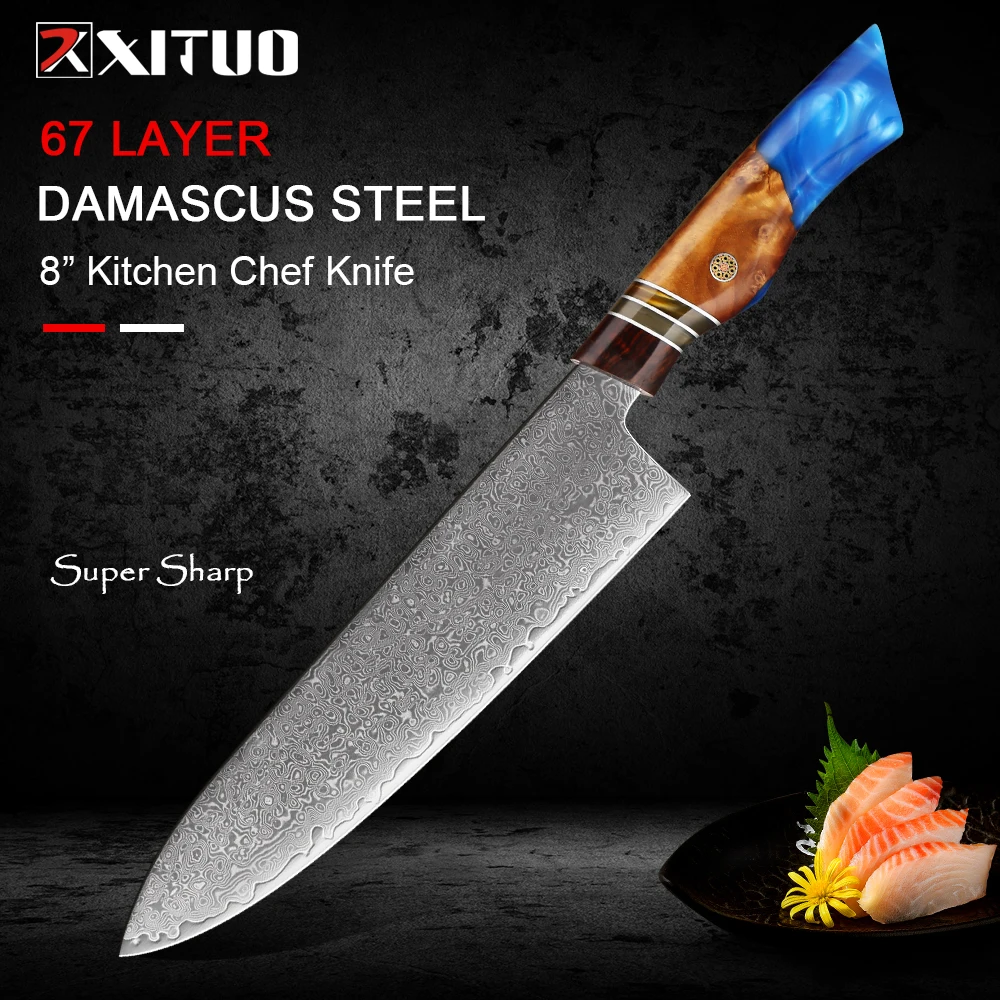 

XITUO Chef Knife 67 Layer Damascus Steel Chef knife High Quality Slicing knives Cleaver Sharp Cut Vegetables Meat Knives 8 Inch