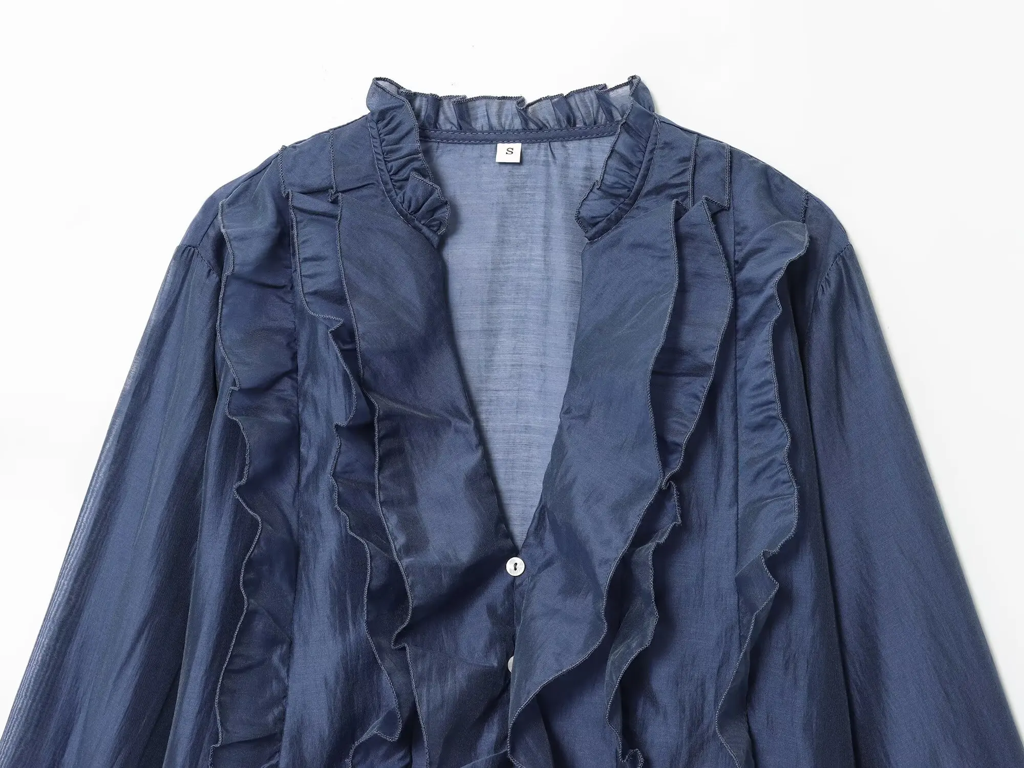 Women's French Layered Shirt Top Female Spring Autumn Long Sleeve V-Neck Single-Breasted Sexy Shirt Casual Fashion Lady Blouse