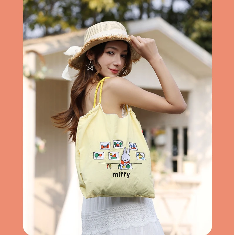 Miffy Cartoon Large Capacity Nylon Crossbody Tote Bag Embroidered
