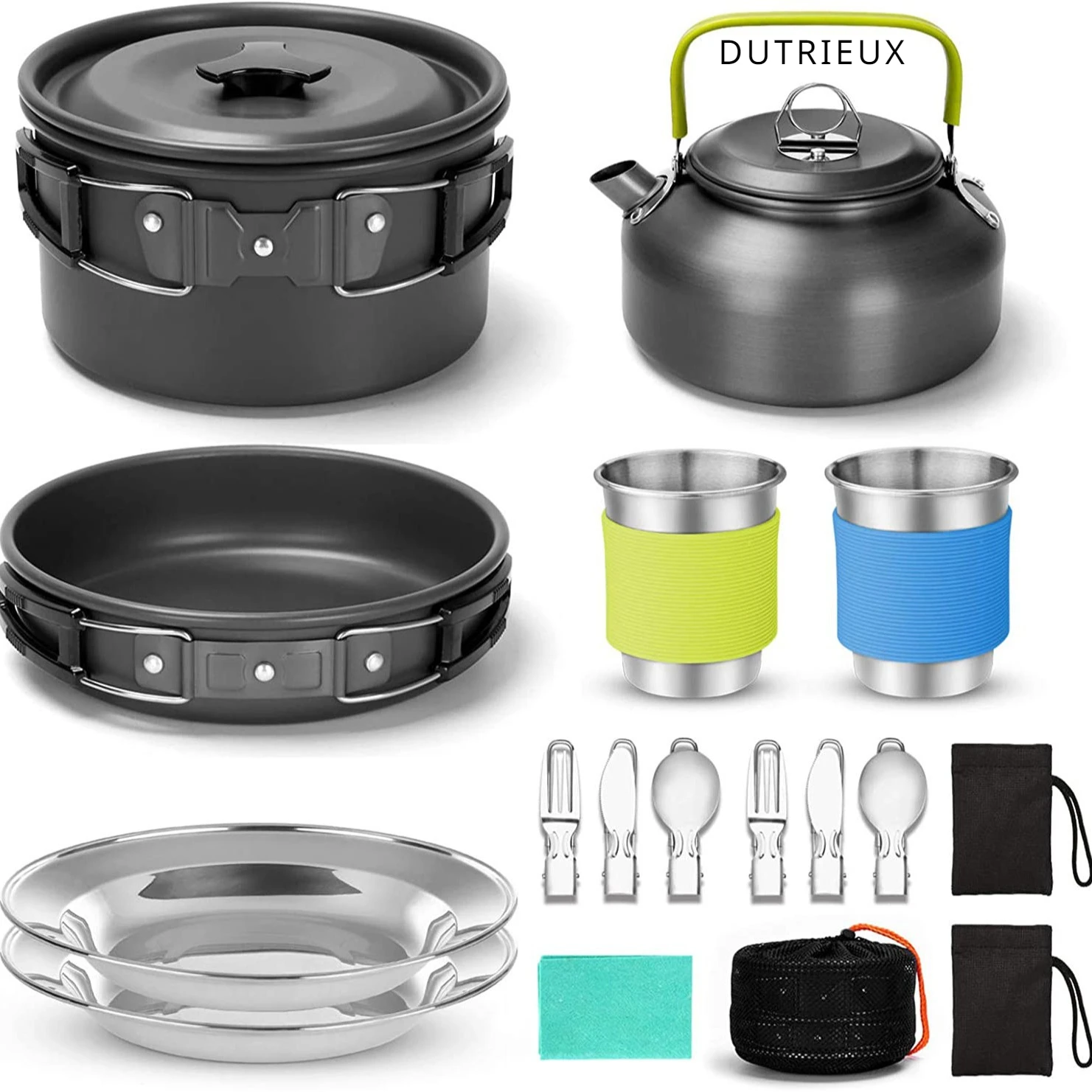 

New Camping Cookware Set Aluminum Nonstick Portable Outdoor Tableware Kettle Pot Cookset Cooking Pan Bowl for Hiking BBQ Picnic