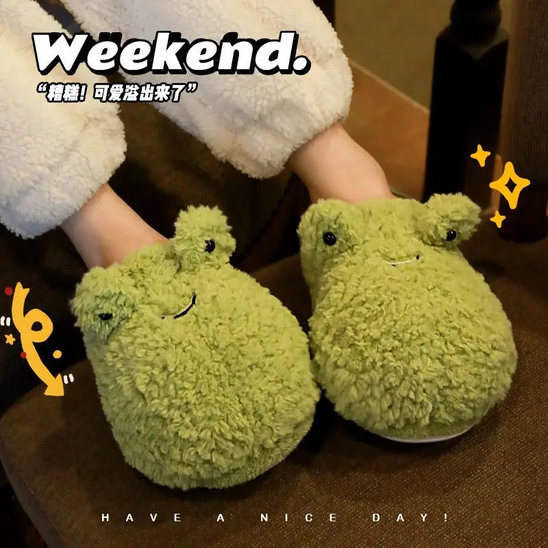 Animal Green Slipperswinter Cartoon Cute Room Shoes Home Coppia Pantofole Cute Frog Shoes Dormitorio Antiscivolo Pantofole In Cotone Caldo