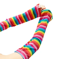 Lady Fingerless Gloves Rainbow Theme Cooling Cute Rainbow Stripes Printing Elastic Elbow Gloves for Driving Arm Gloves