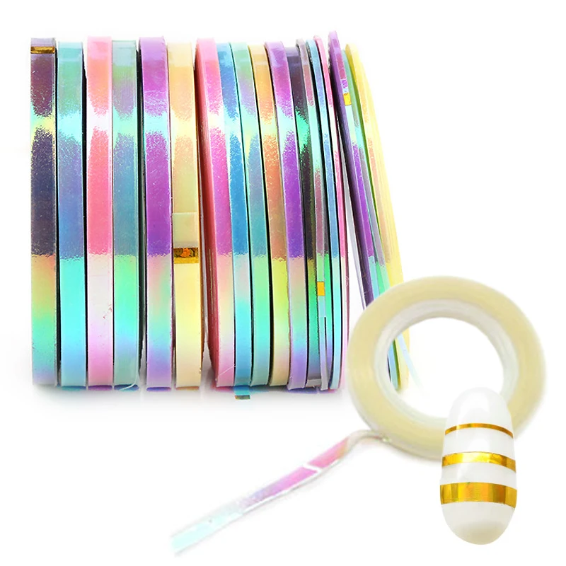 18Pcs Jelly Candy Nail Art Striping Tape Stickers, Holographic French Line Nail Decals for DIY Manicure Decoration