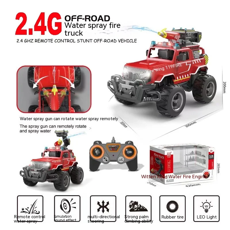 

Remote Control Sprinkler Fire Truck Drop Resistant Boy Rechargeable Engineering Off-road Ladder Car Large Holiday Gift