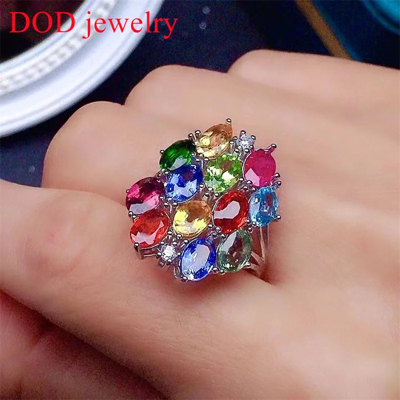 

DOD 4x6mm Oval Natural Sapphire Ruby Topaz Gemstone Ring for Women 925 Sterling Silver Garnet Topaz Ring Colourful Gem Stone