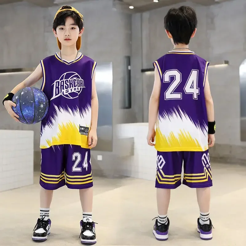 Boys' Summer Basketball Sports Suit 2pcs Sleeveless Vset + Shorts