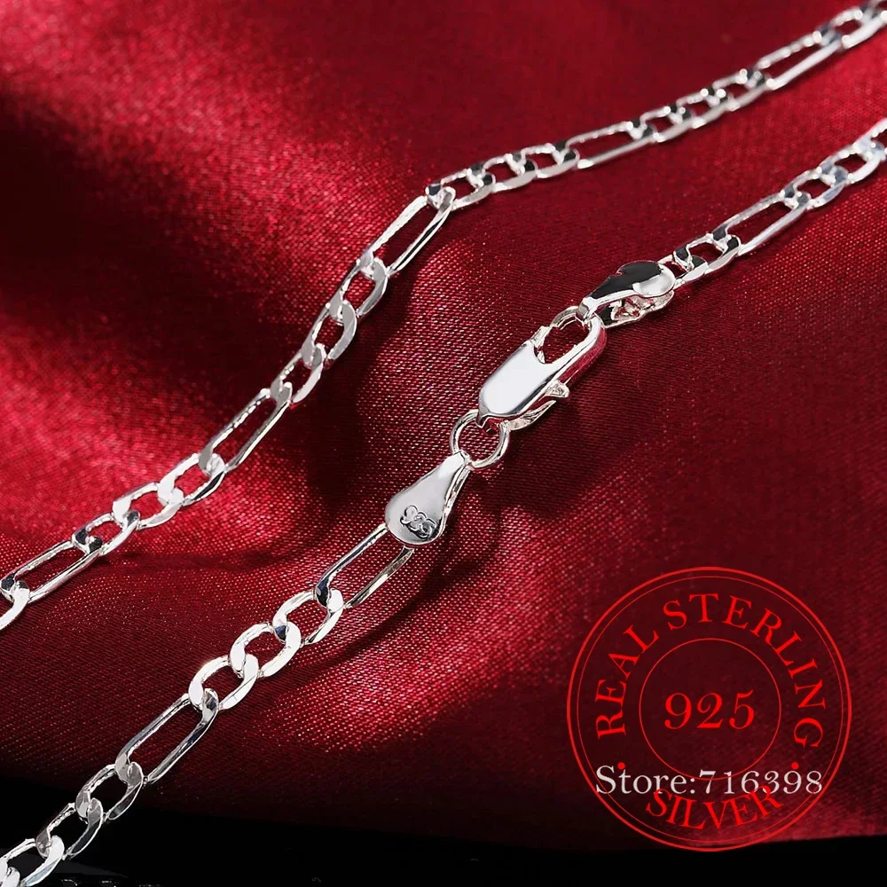 925 Sterling Silver 4MM Chain for Men Women Bracelet Necklace Jewelry Set Lady Christmas Gifts Charms Wedding
