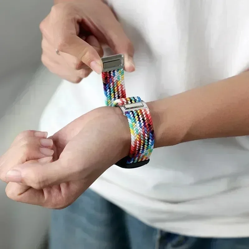 Braided Solo Loop Nylon Sports Strap with Magnetic Buckle - 22mm Wristband Bracelet