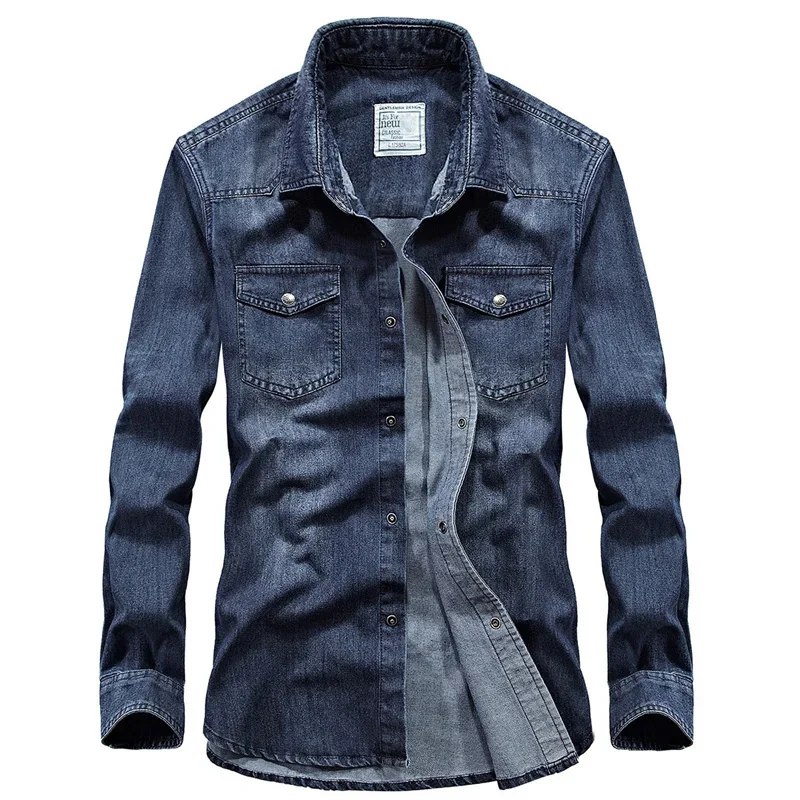 

Men casual denim shirt mens fashion slim fit fitness long sleeved jeans s camisa social masculina plus size 4XL tops