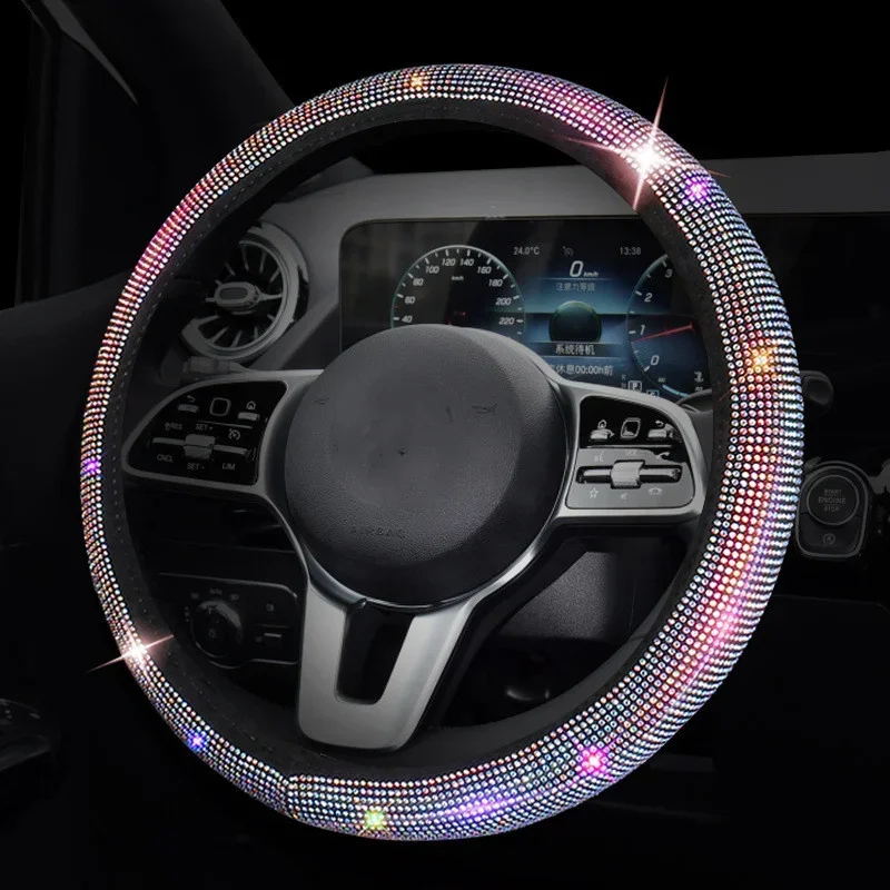 

Bling Bling Diamond Rhinestones Crystal Car Steering Wheel Cover PU Leather Auto Accessories Case Car Styling Car Accessories