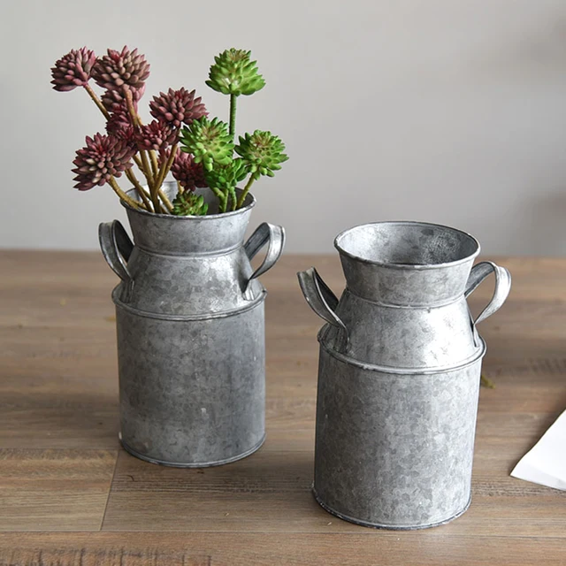 Fém Váza Díszek Kézműves Tartó Otthoni Dekoráció Horganyzott Kivitel Erkélytej Can Nappali Ország Rusztikus Asztali Virágvödör - Image 6