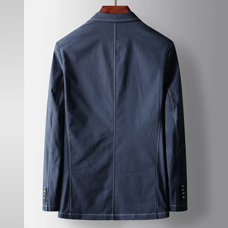Men Casual Suit Blazer Spring Thin High Quality Denim Blue Suit Jacket Streetwear Boys Long Sleeve Button Up Top Grey Coat