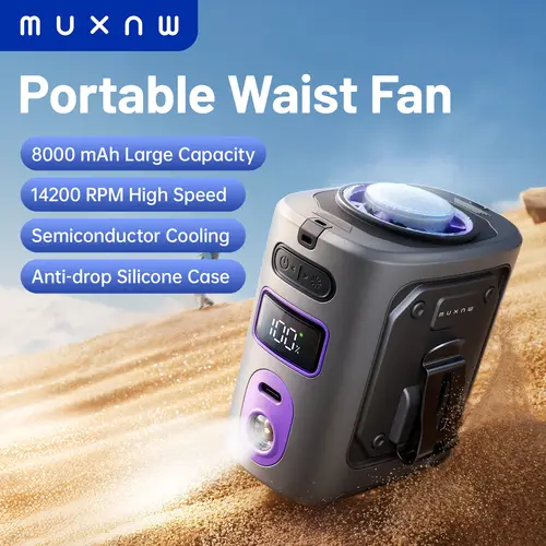 MUXNW Ventilador Waistban Rechargeable Clip-On Waist Fan with Ice Cooling Plate, 8000mAh Portable Hands-free Belt Fan for Campin