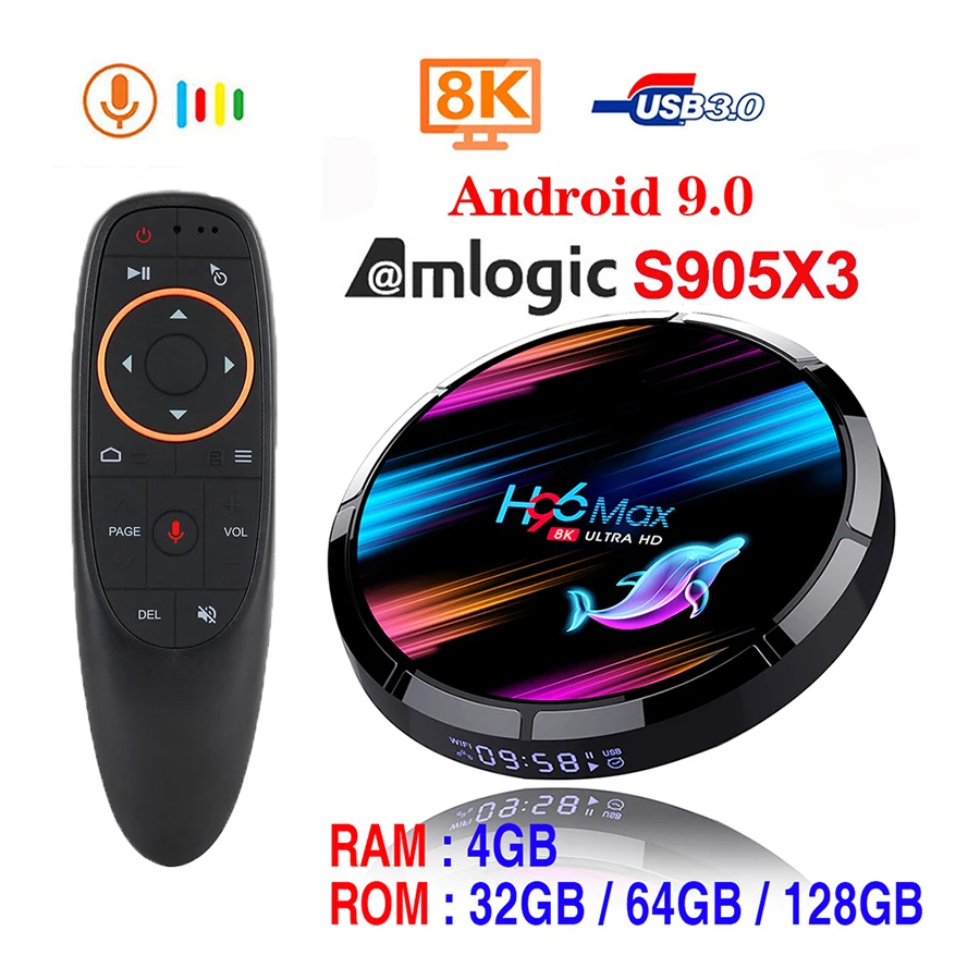 Android 9 Tv Box H96 Max X3 4Gb 128Gb 64Gb 32Gb Amlogic S905X3 Supporto 5G Wifi 1080P Hd 4K 60Fps Google Player Youtube 8K H96Max