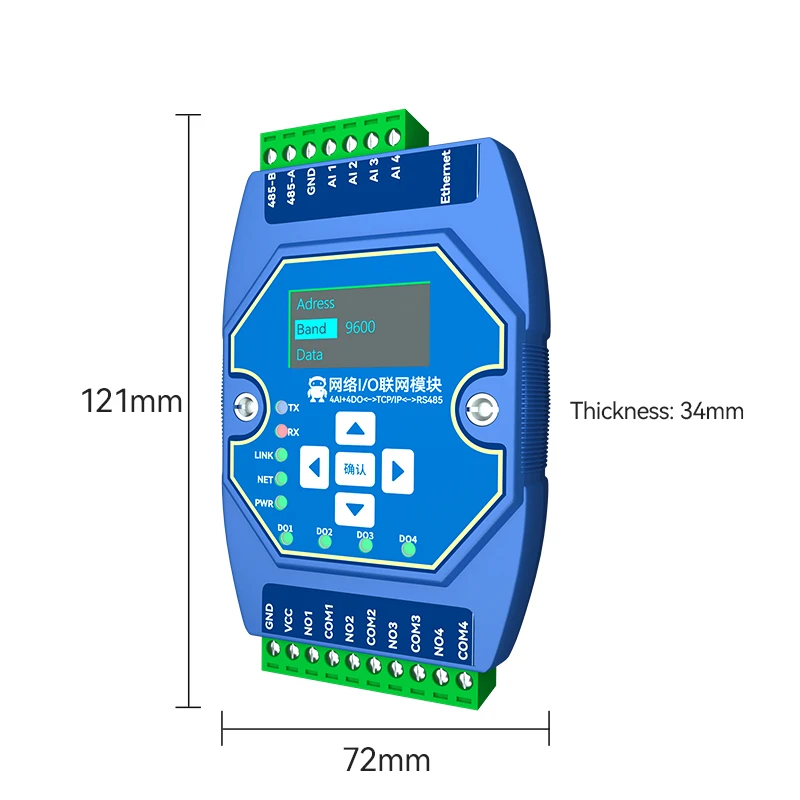 

Ethernet I/O 4DI+4DO Switch Value Acquisition Controller ModBus for PLC RS485 Ethernet I/O Networking Module Installation