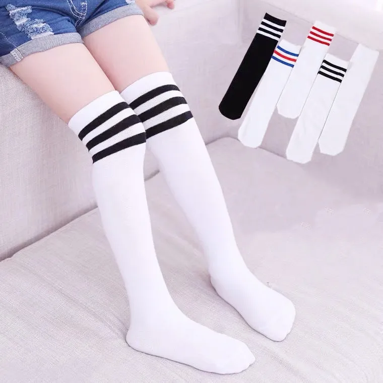Spring Kids Knee High Sport Socks School Students Girls Boys Football Stripes Cotton Socks Skate Children Baby Dance Long