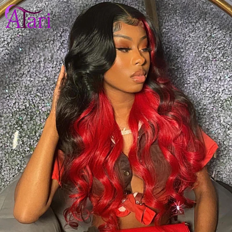 Black Hair Red Highlights Front | Ombre Black Red Lace Front Wig - Ombre  Highlight - Aliexpress