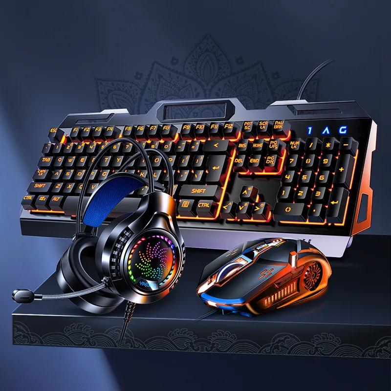 Teclado do Jogo do Teclado do Gamer do Rgb e do Rato Jogo de Fone de Ouvido Backlit Usb com Fio Keyboardfor Computador Portátil In1 Teclado