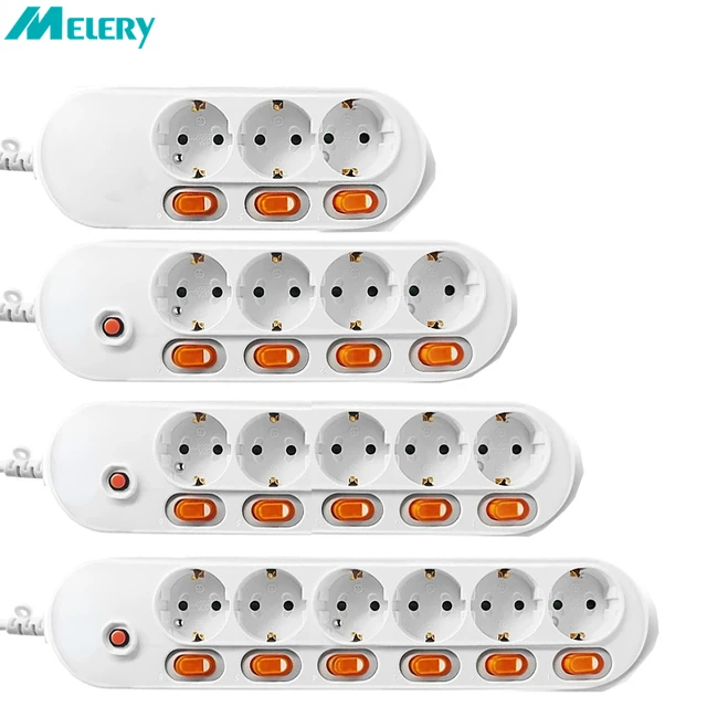 Regleta alemana de 4 vías sin cable y con interruptor, blanca