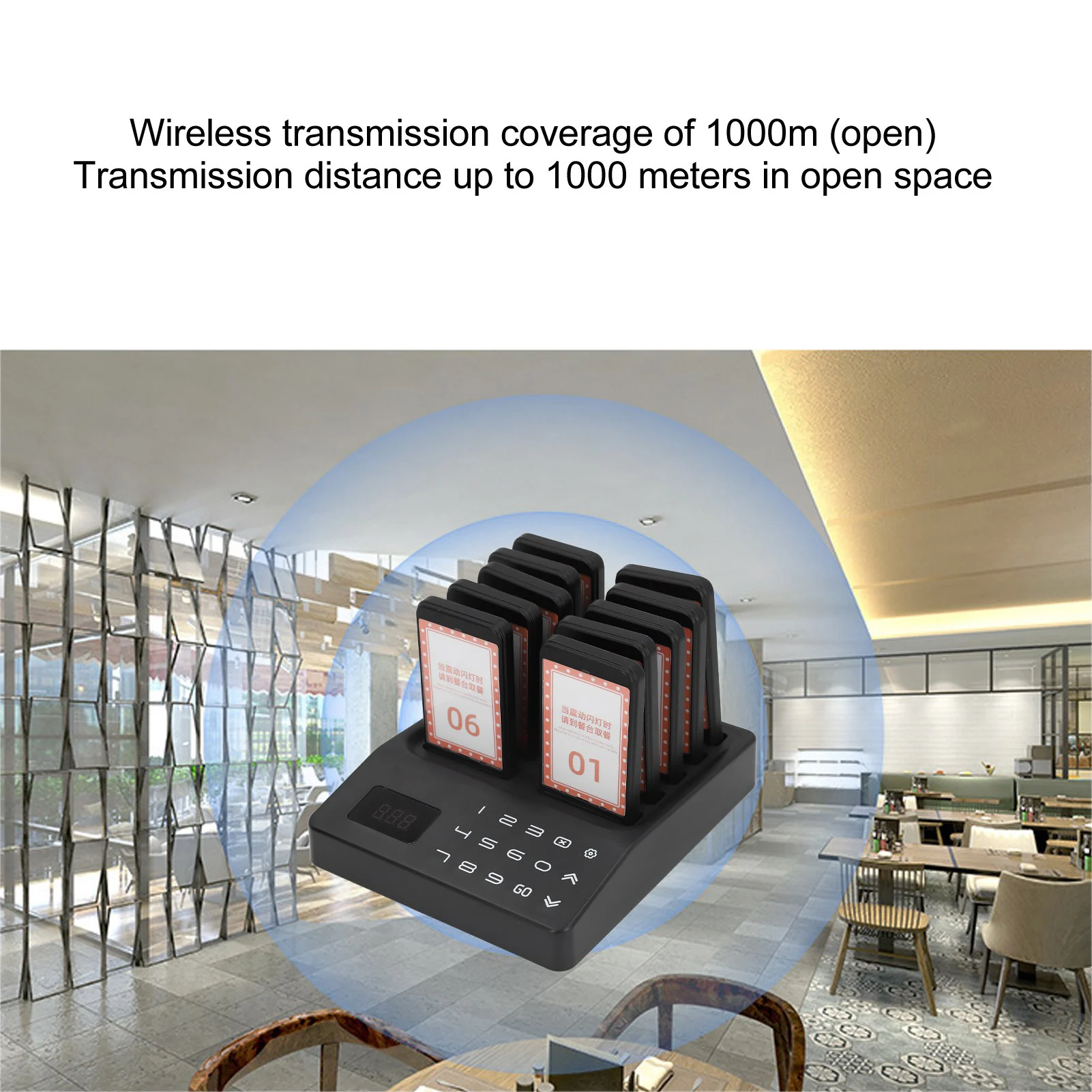 Pager Wireless Calling System Stable Signal Moderate Vibration Strength with 1 Base 10 Pagers Wireless Paging System for bar