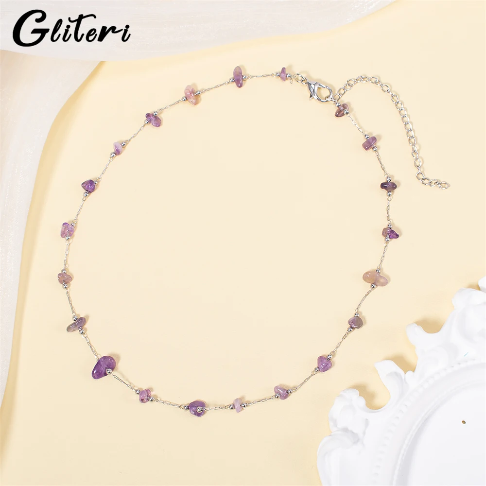 

GEITERI Fashion Natural Stones Necklaces For Women Girls Purple Crystal Stone Chain Choker Jewelry Female Birthday Gift 2023 New