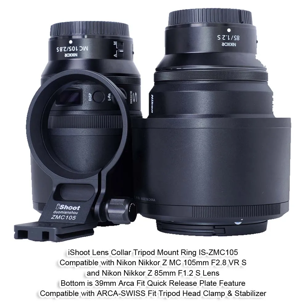 

Ошейник для объектива iShoot, кольцо для крепления штатива для Nikon Nikkor Z MC 105 мм F2.8 VR S, с быстроразъемной пластиной Arca-Swiss