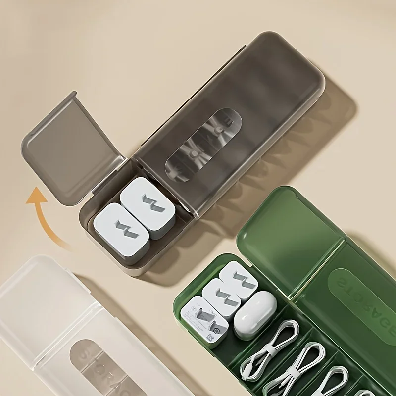 1pc 데이터 케이블 정리 상자 충전 케이블 관리 7 구획 보관 상자 USB 코드 분류기 소형 책상 전자