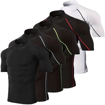 T-shirt attillata ad asciugatura rapida per sport da ciclismo estivi da uomo Nuova maglietta sportiva a maniche corte elastica traspirante a collo alto di vendita calda
