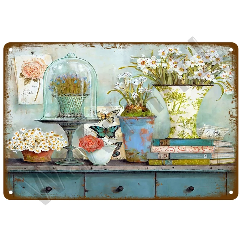 Retro Blumen Vogel Metall Zeichen Garten Dekorationen Wand Kunst Wandbild Vintage Zinn Zeichen Hause Platte Zimmer Dekor Garten Malerei Geschenk Bauernhof – Detail 11