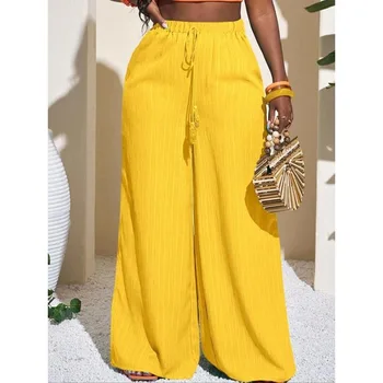 Plus Size 1XL-5XL Women's Solid Color Wide Leg Pants, Casual Comfy Trousers for Daily Wear, Ladies Bottom