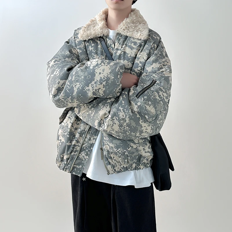 FEWQ Detachable Fur Collar American Camouflage Men Cotton Jacket Contrast Color Long Sleeve Male Tops Korea Fashion 21Z7058 3