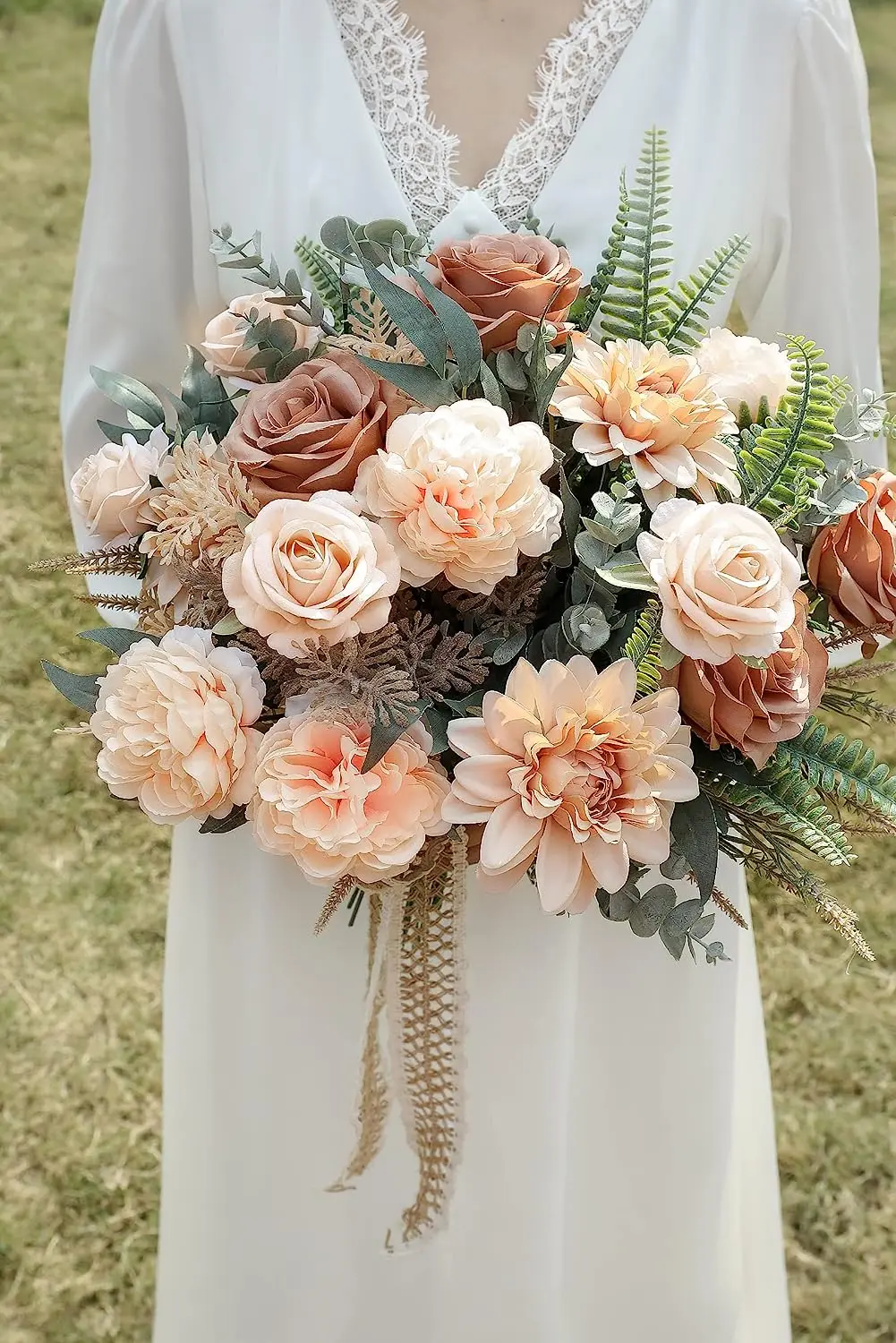 Set Fiori Artificiali In Seta Per Composizioni Fai Da Te - 21 Rose Finte, 32 Foglie, Steli Flessibili - Per Bouquet Matrimonio, Centrotavola, Baby Shower, Decorazione Casa (Color Nudo) - 4