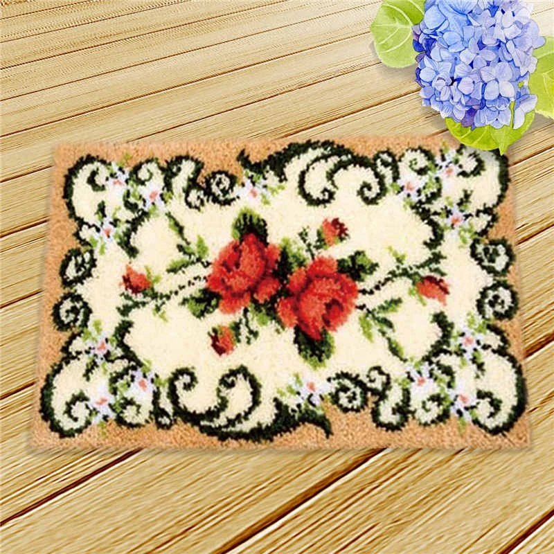 Flowers Plants Latch Hook Kits Pillows Rug Smyrna Package Carpet Embroidery Latch Hook Kit DIY Cross Stitch Pillow Knooppakket